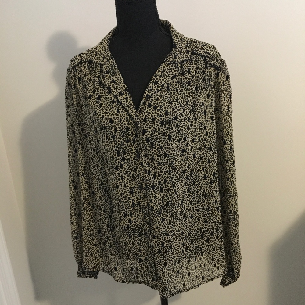 Topshop button down blouse size 14 black and tan
